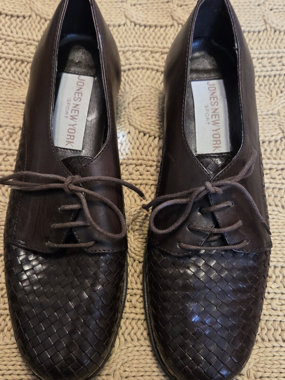 Jones New York Women’s Brown Woven Leather Lace-Up Shoes